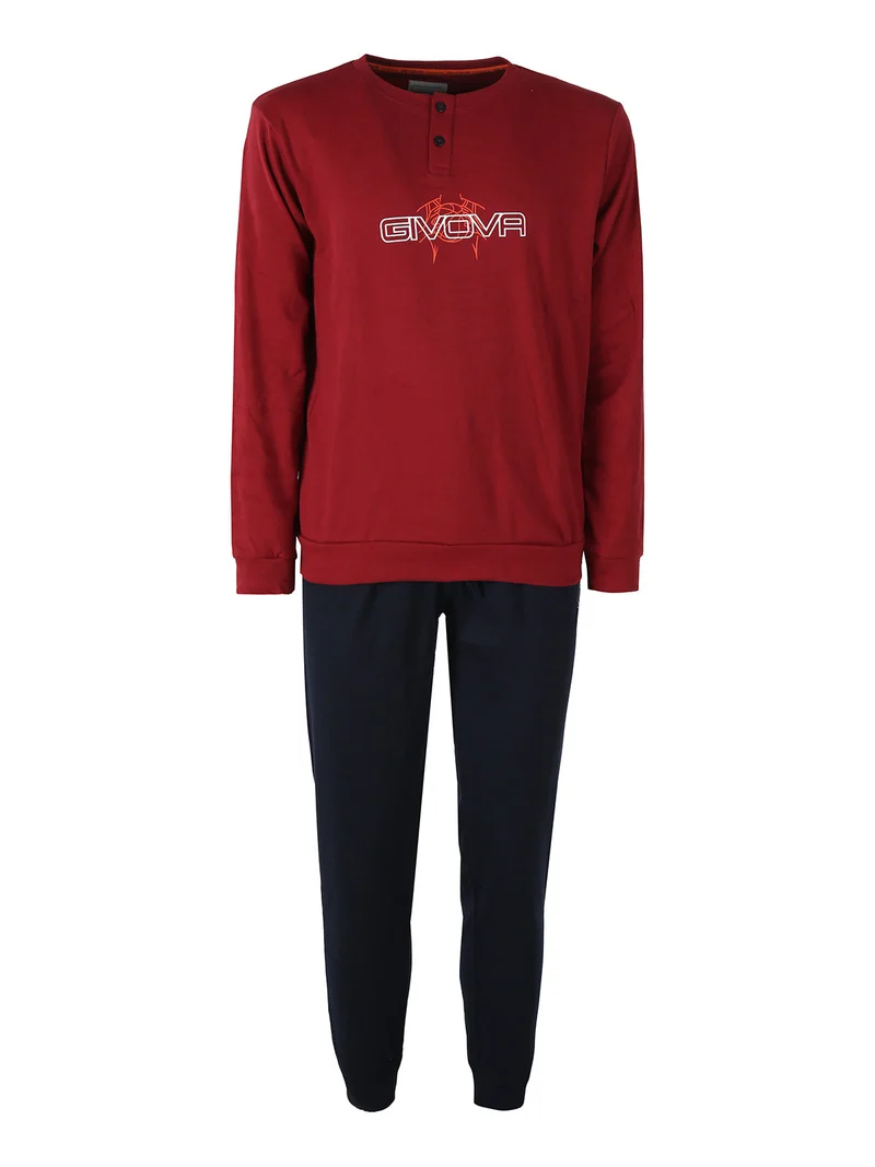 Pigiama uomo in misto cotone interlock con logo - bordeaux