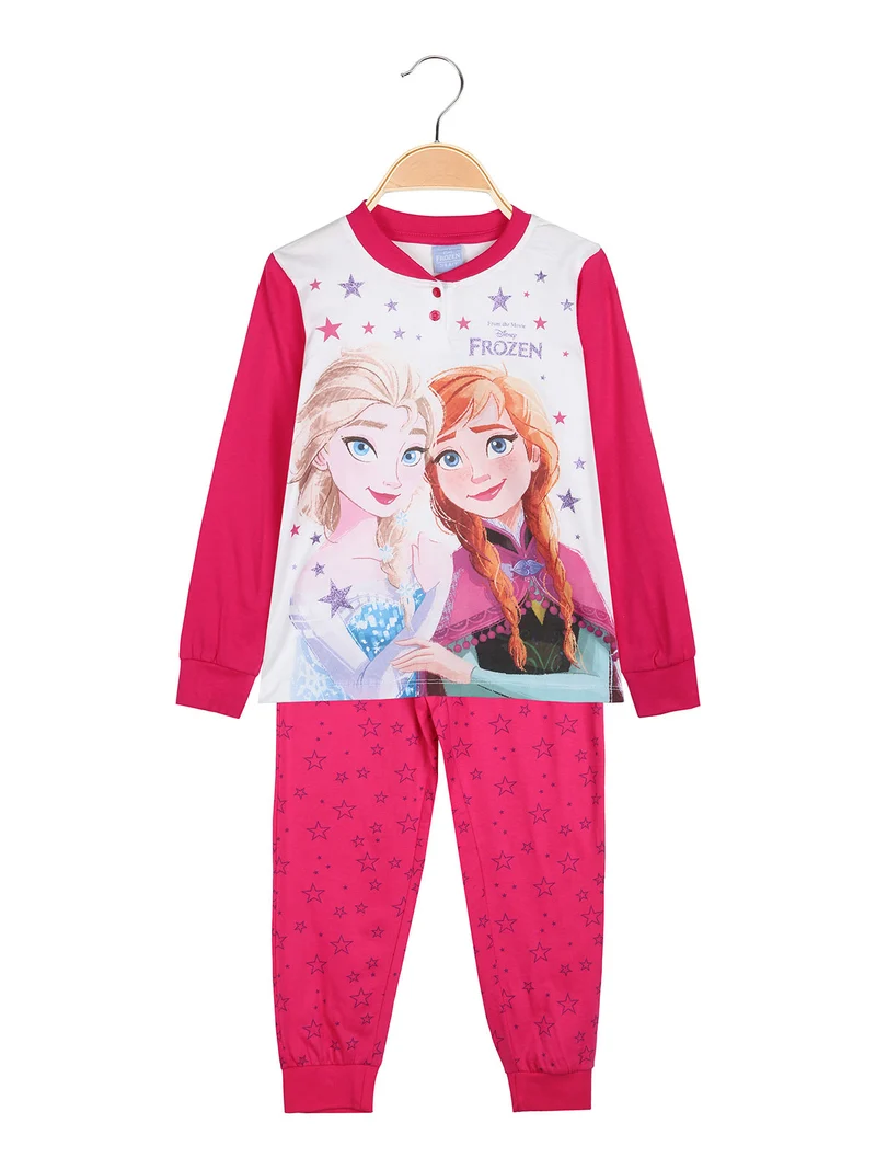 Pigiama lungo da bambina in cotone con stampa - fucsia