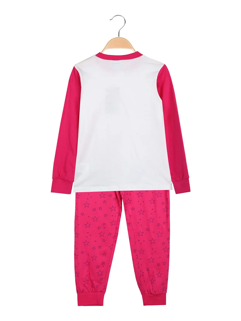 Pigiama lungo da bambina in cotone con stampa - fucsia