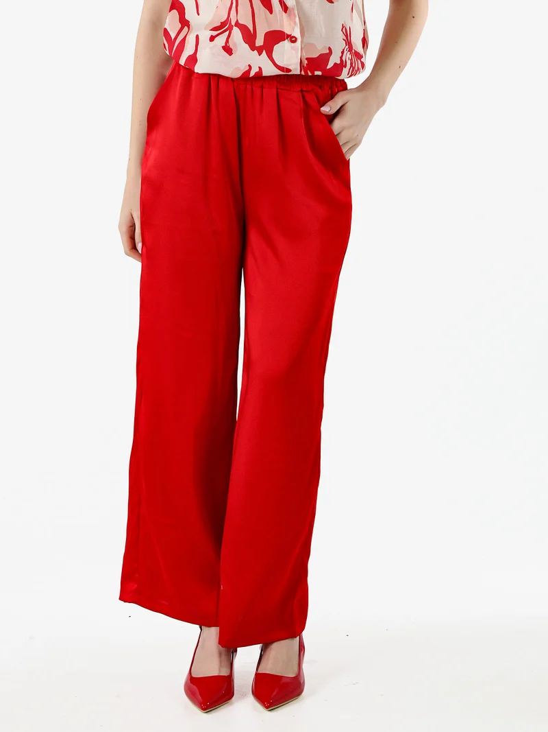 Pantaloni donna effetto raso - rosso