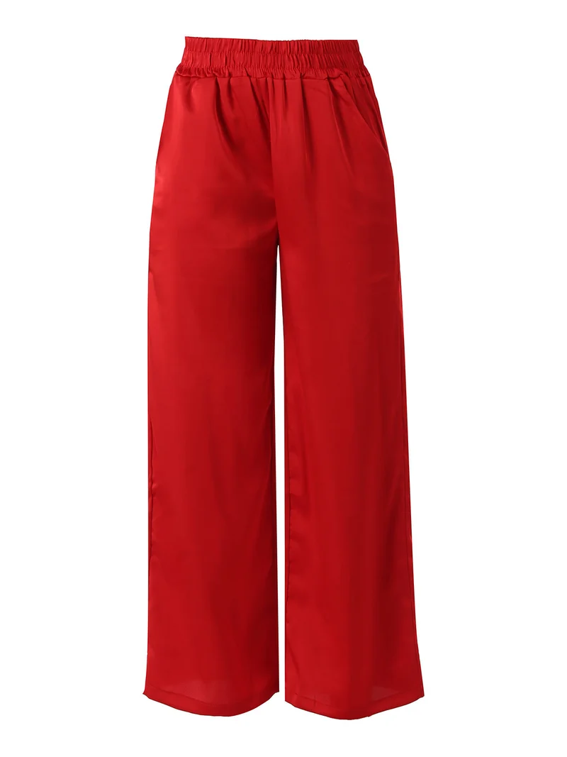 Pantaloni donna effetto raso - rosso