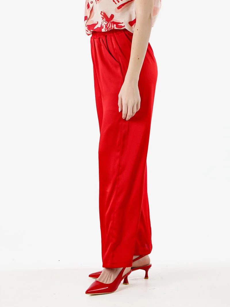 Pantaloni donna effetto raso - rosso