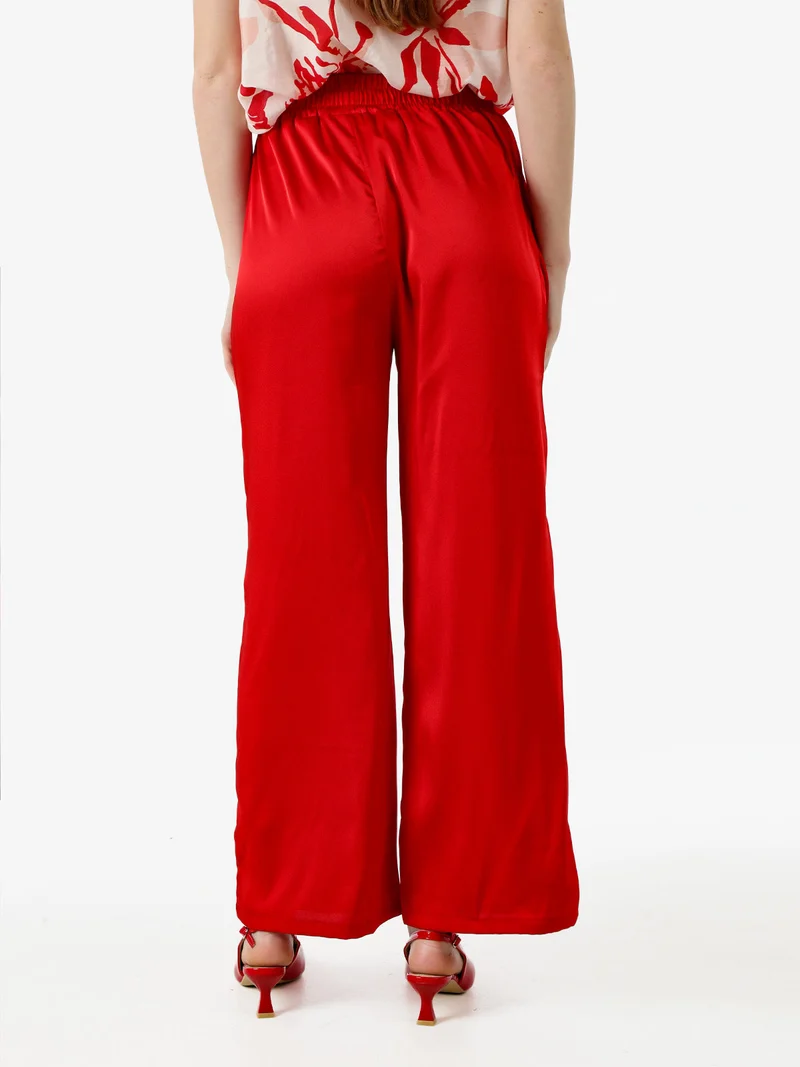 Pantaloni donna effetto raso - rosso