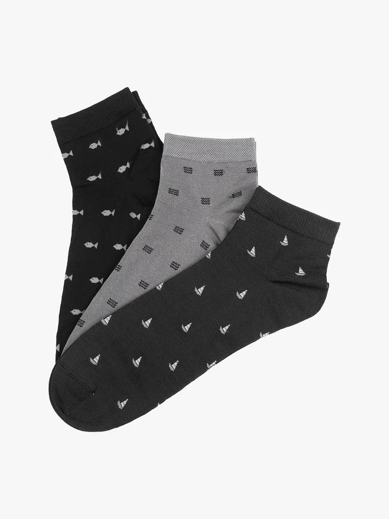 Confezione da 3 paia di calze corte da uomo in filo di scozia con stampe - grigio chiaro