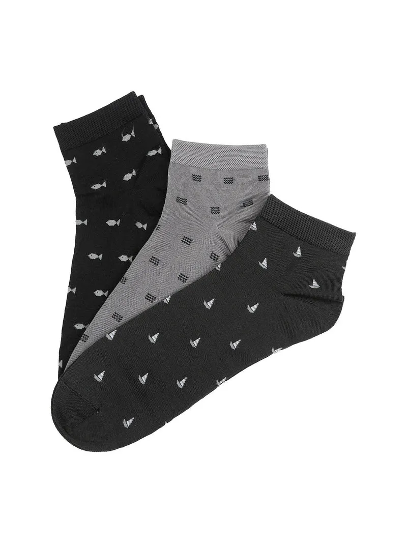 Confezione da 3 paia di calze corte da uomo in filo di scozia con stampe - grigio chiaro