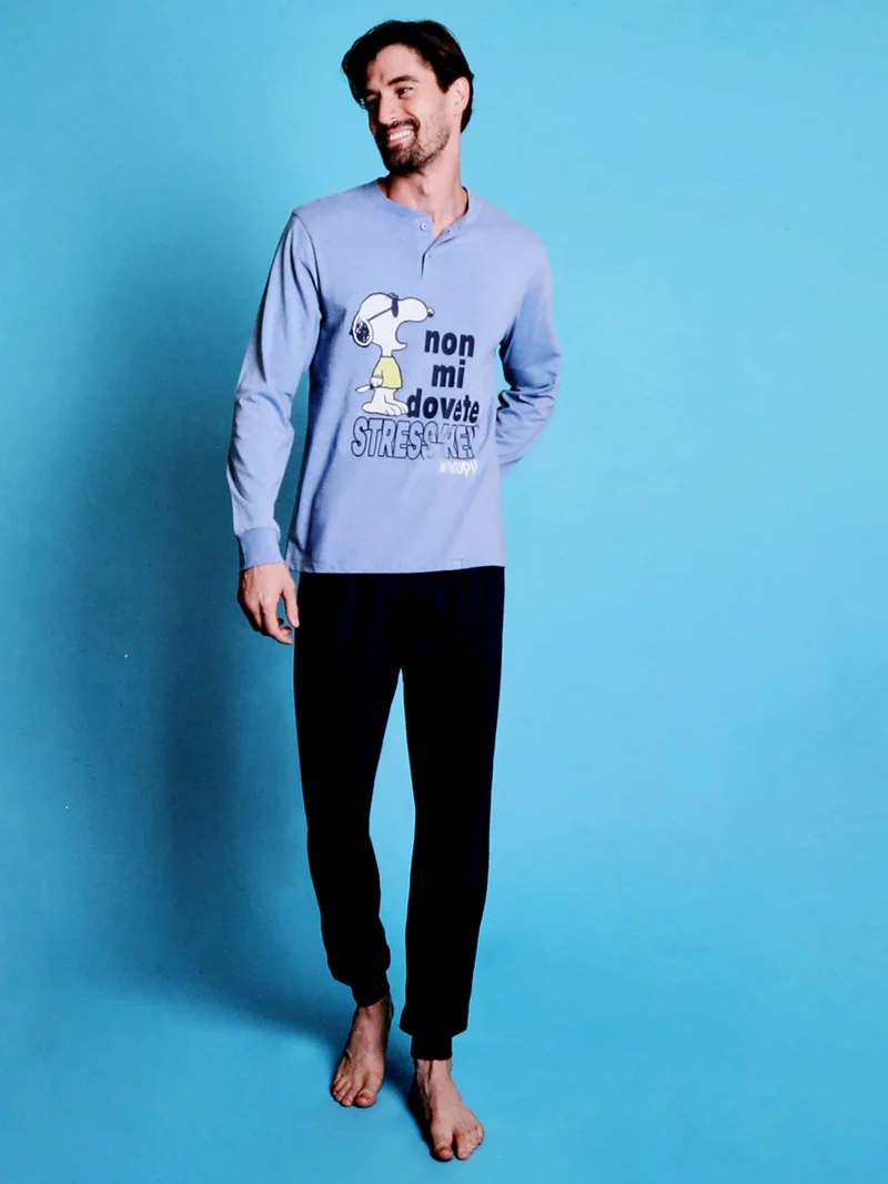 Snoopy pigiama lungo da uomo in cotone - jeans