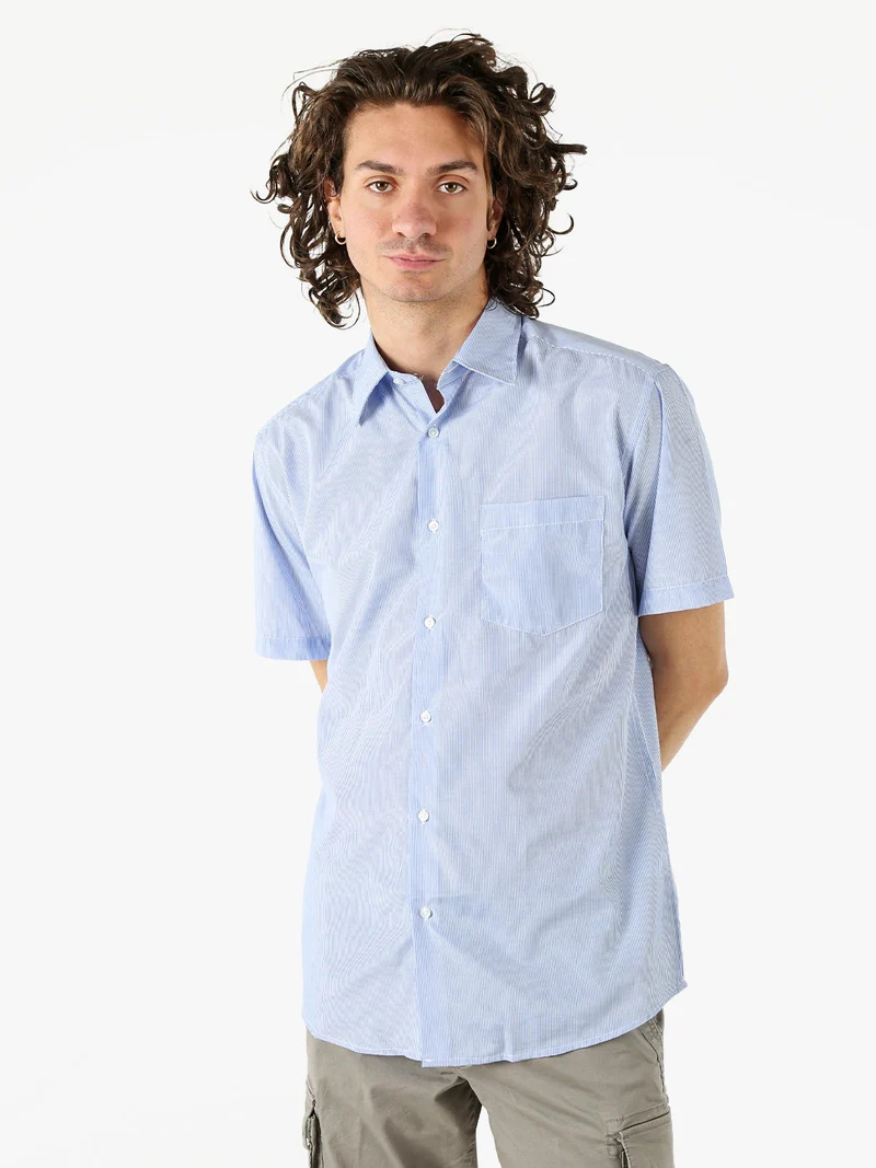 Camicia da uomo rigata a maniche corte con taschino - azzurro