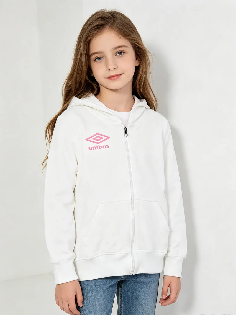 Felpa da ragazza con zip e cappuccio - bianco