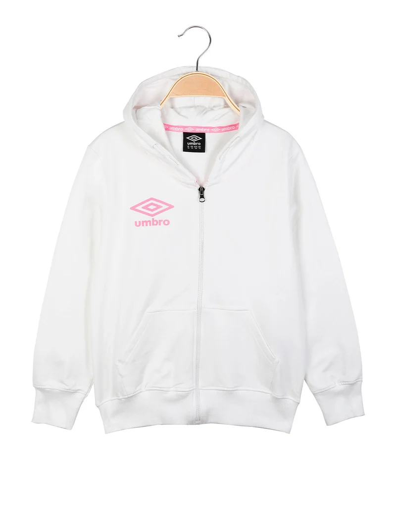 Felpa da ragazza con zip e cappuccio - bianco