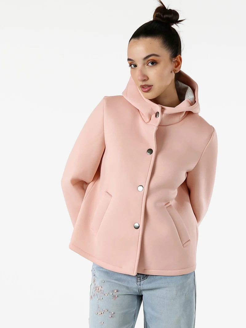 Giacca da donna in panno con bottoni e cappuccio - rosa