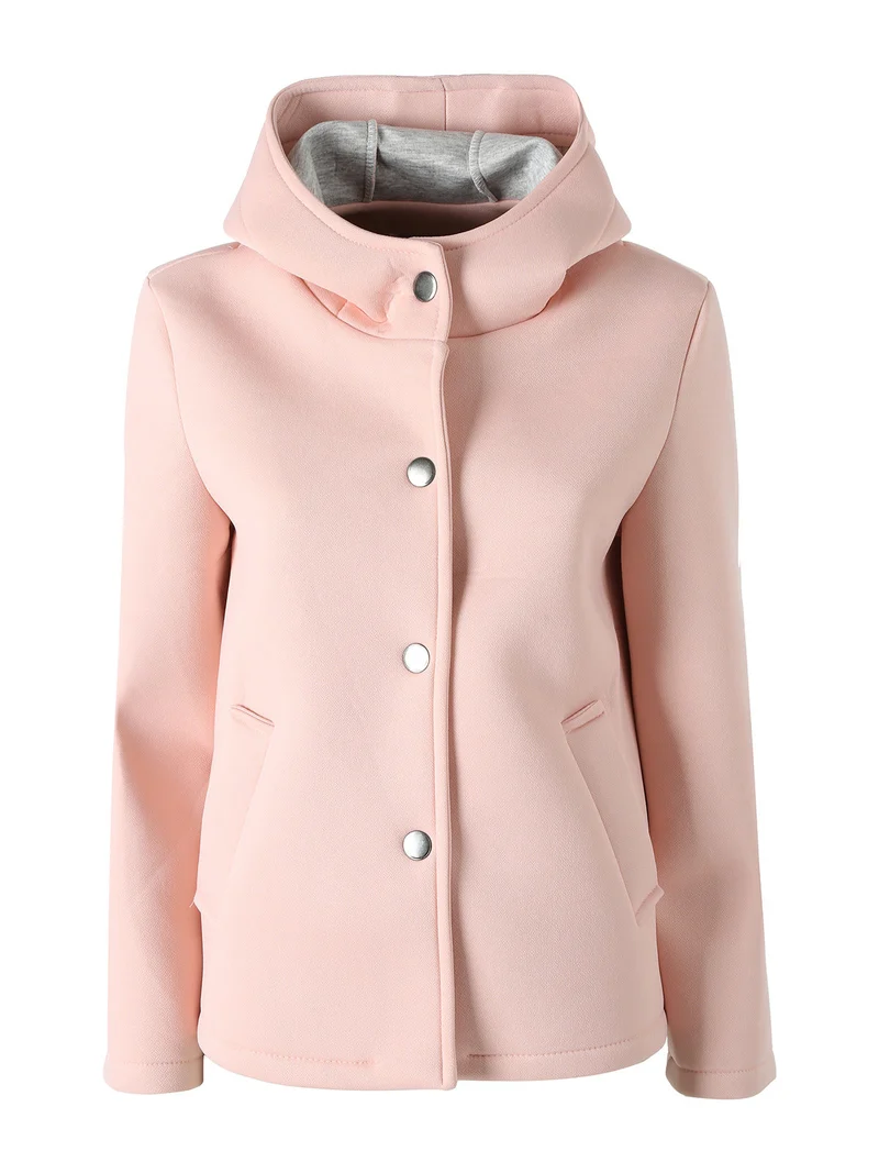 Giacca da donna in panno con bottoni e cappuccio - rosa