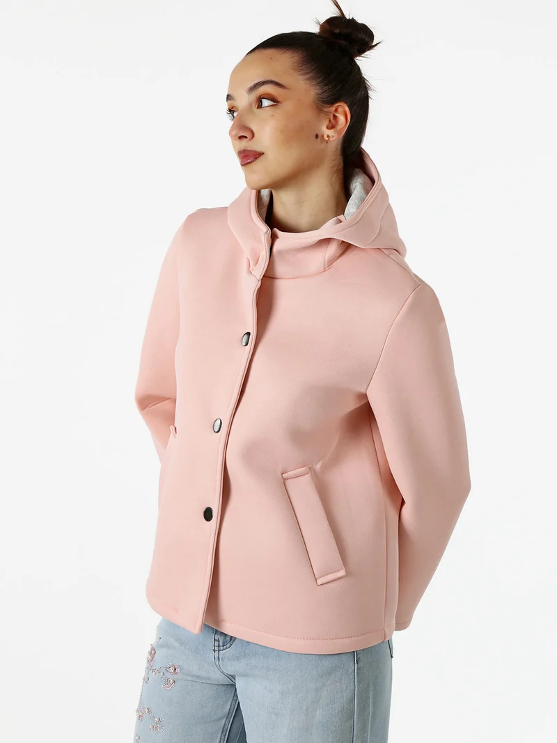 Giacca da donna in panno con bottoni e cappuccio - rosa