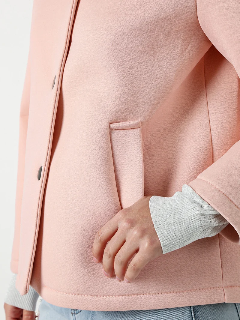 Giacca da donna in panno con bottoni e cappuccio - rosa