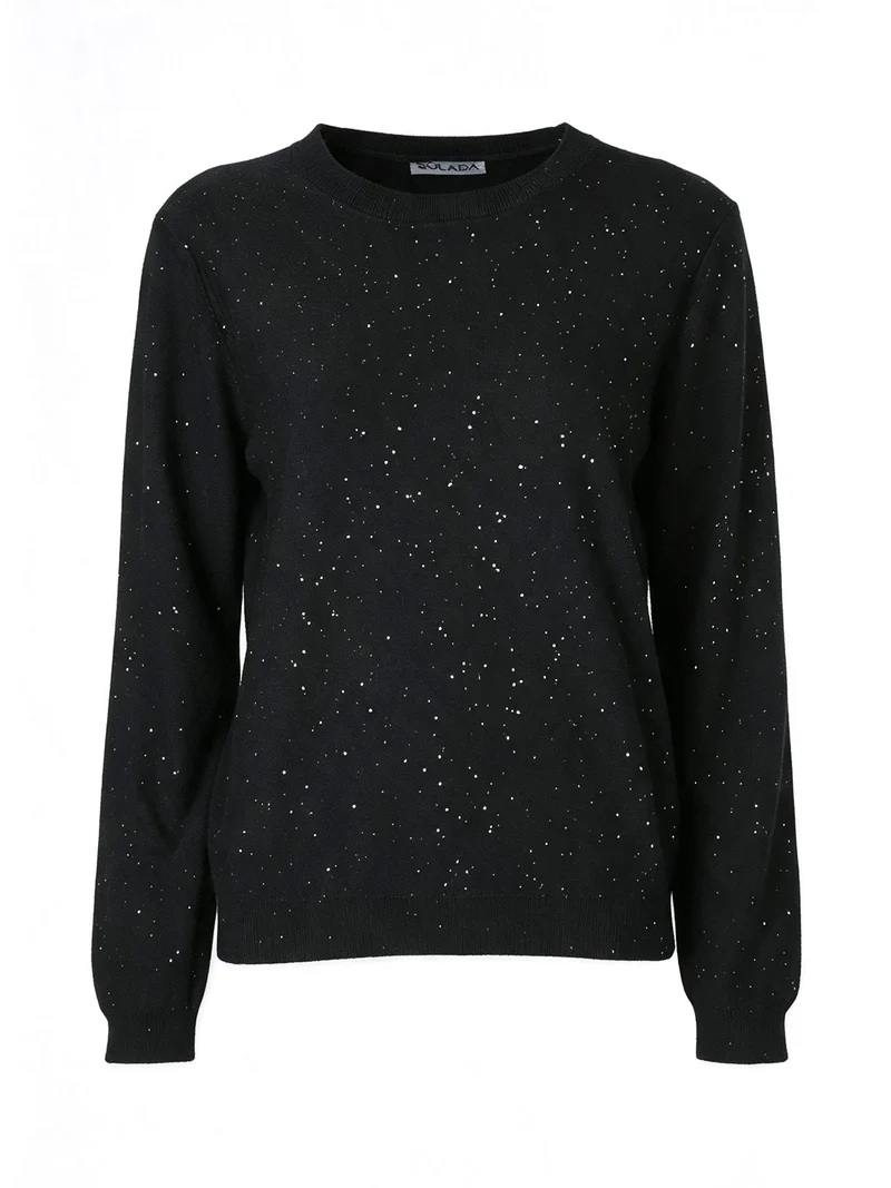 Maglia girocollo da donna con mini paillettes - nero
