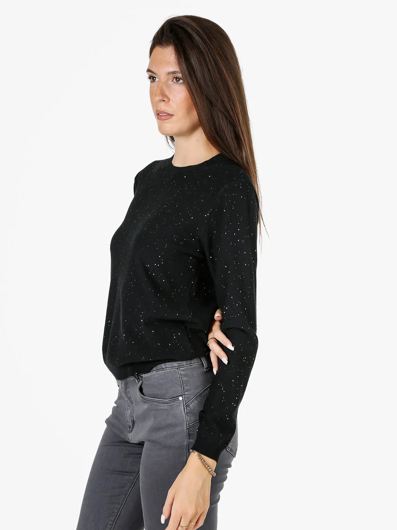 Maglia girocollo da donna con mini paillettes - nero