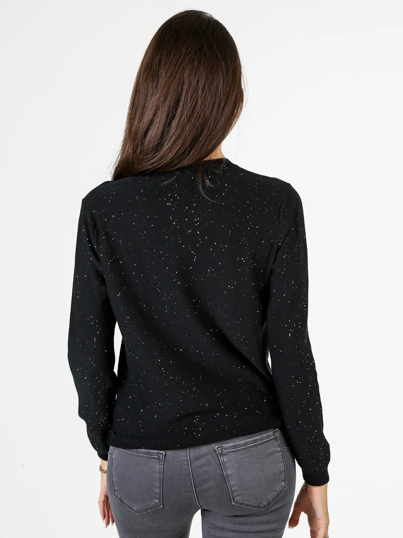 Maglia girocollo da donna con mini paillettes - nero