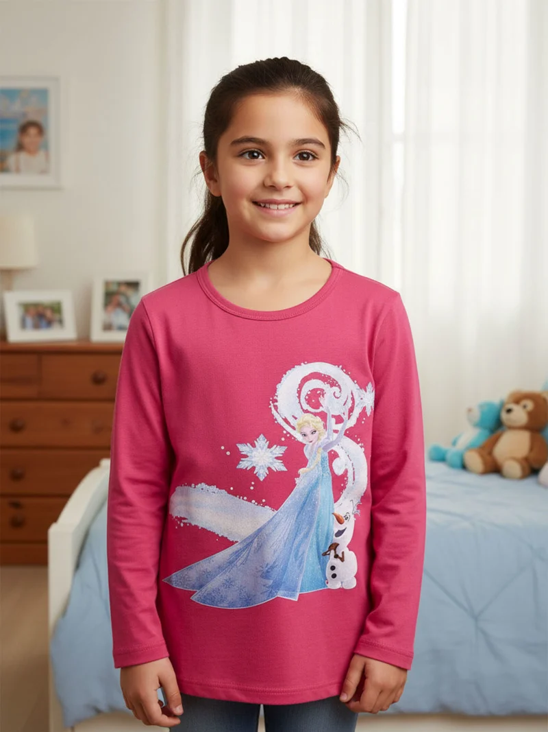 Maglietta Elsa da bambina a manica lunga - fucsia