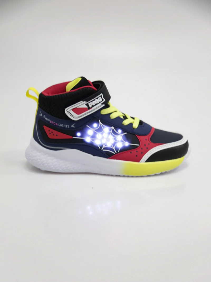 Sneakers alte da bambino con cinturino a strappo e luci - blu scuro