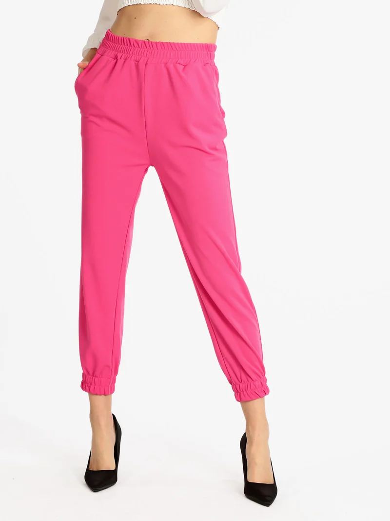 Pantaloni morbidi donna con polsino - fucsia