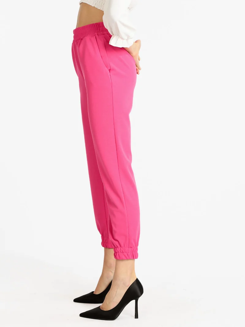 Pantaloni morbidi donna con polsino - fucsia
