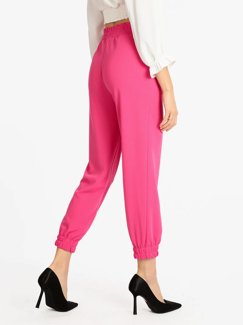 Pantaloni morbidi donna con polsino - fucsia