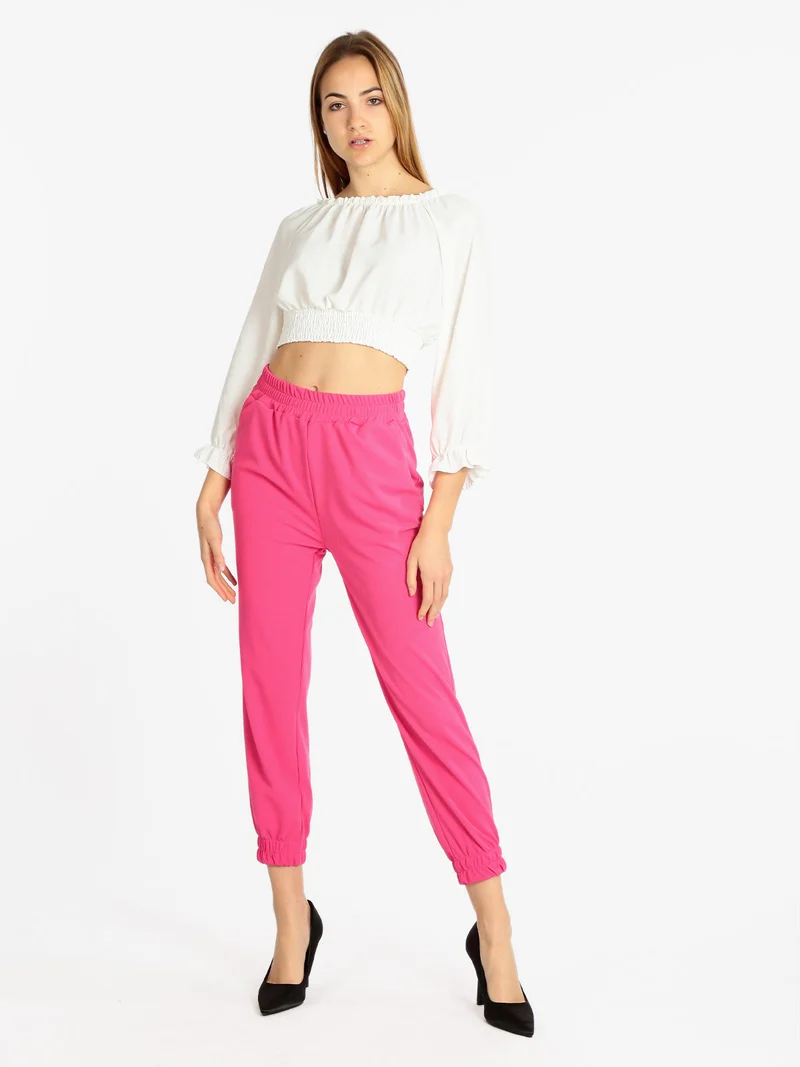 Pantaloni morbidi donna con polsino - fucsia