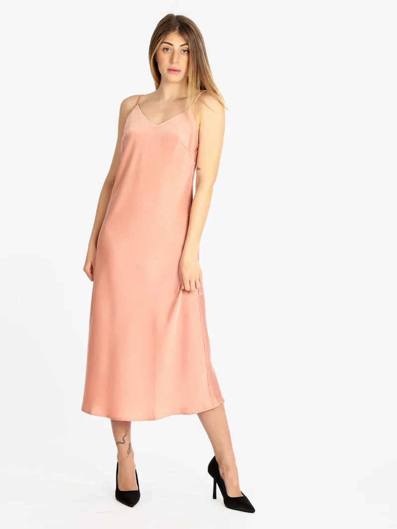 Abito lungo donna effetto raso - rosa
