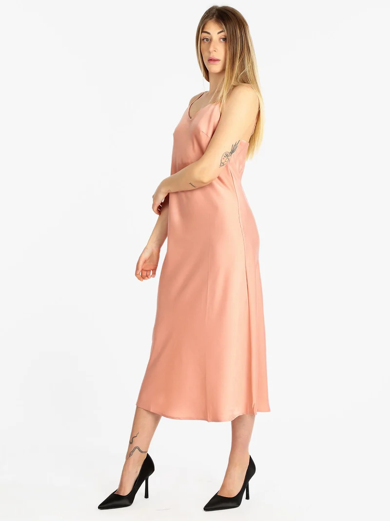 Abito lungo donna effetto raso - rosa