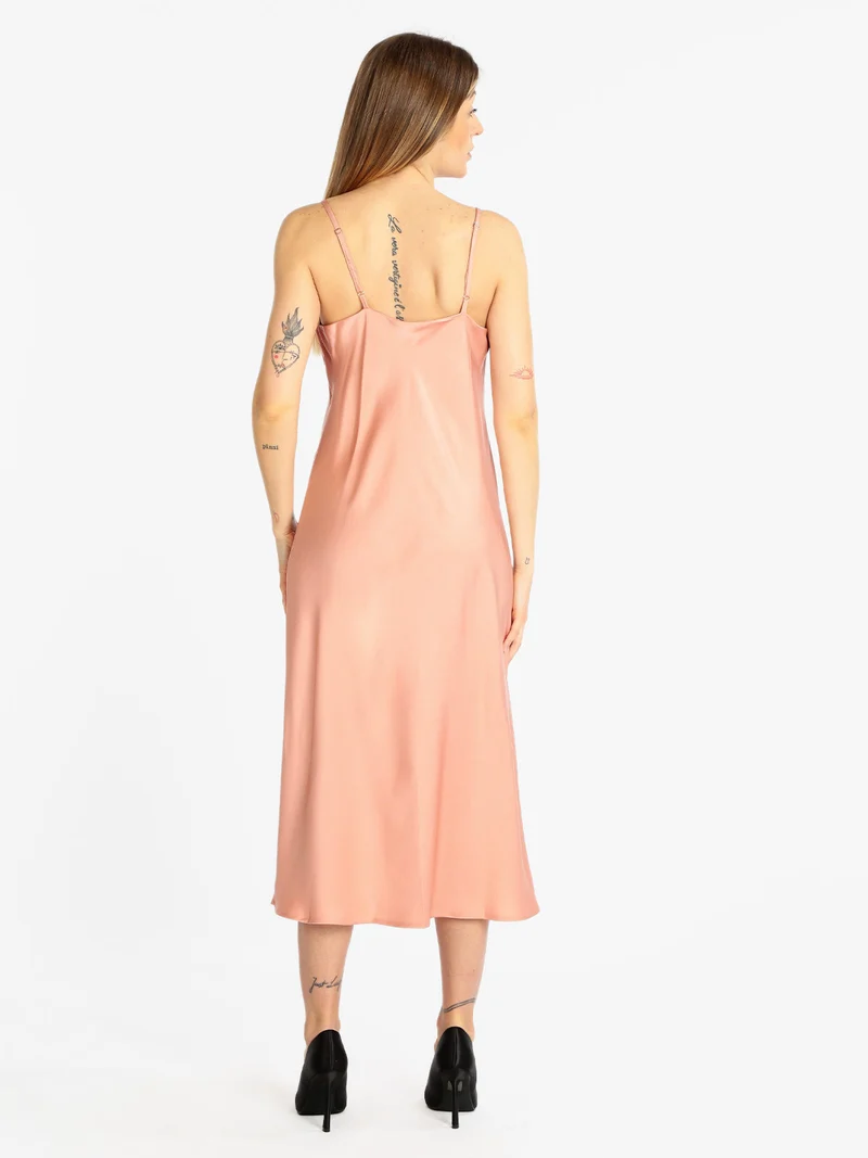 Abito lungo donna effetto raso - rosa