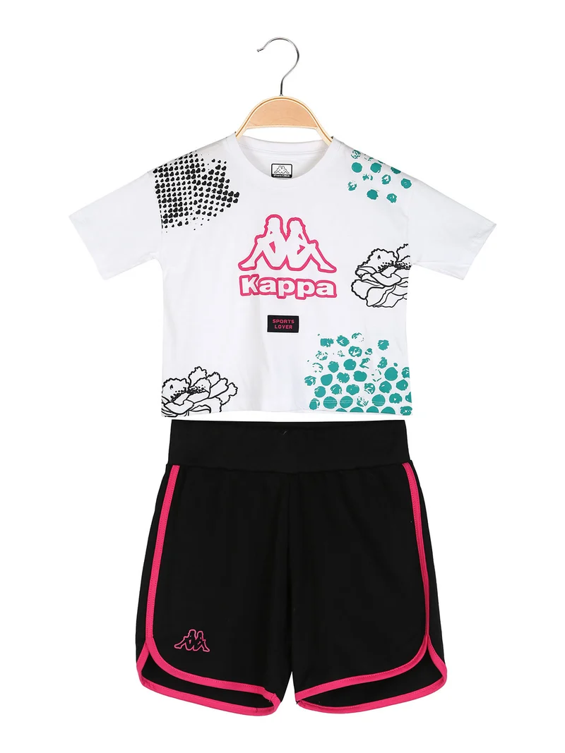 Completo corto da ragazza in cotone con t-shirt cropped e shorts - bianco