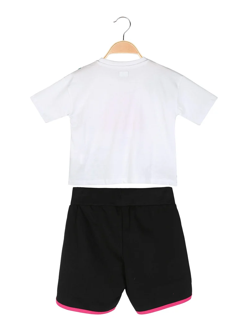 Completo corto da ragazza in cotone con t-shirt cropped e shorts - bianco