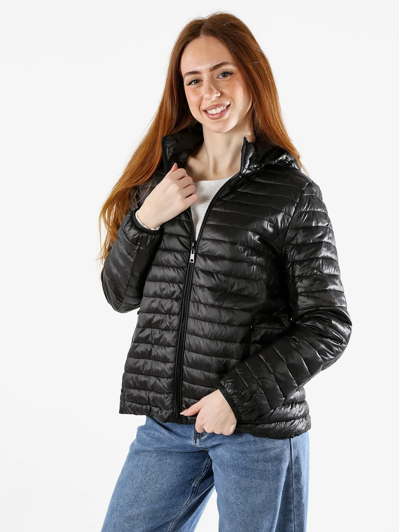 Giubbino donna 100 grammi con cappuccio e zip taglie grandi - nero