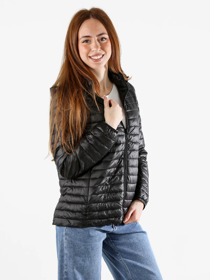 Giubbino donna 100 grammi con cappuccio e zip taglie grandi - nero