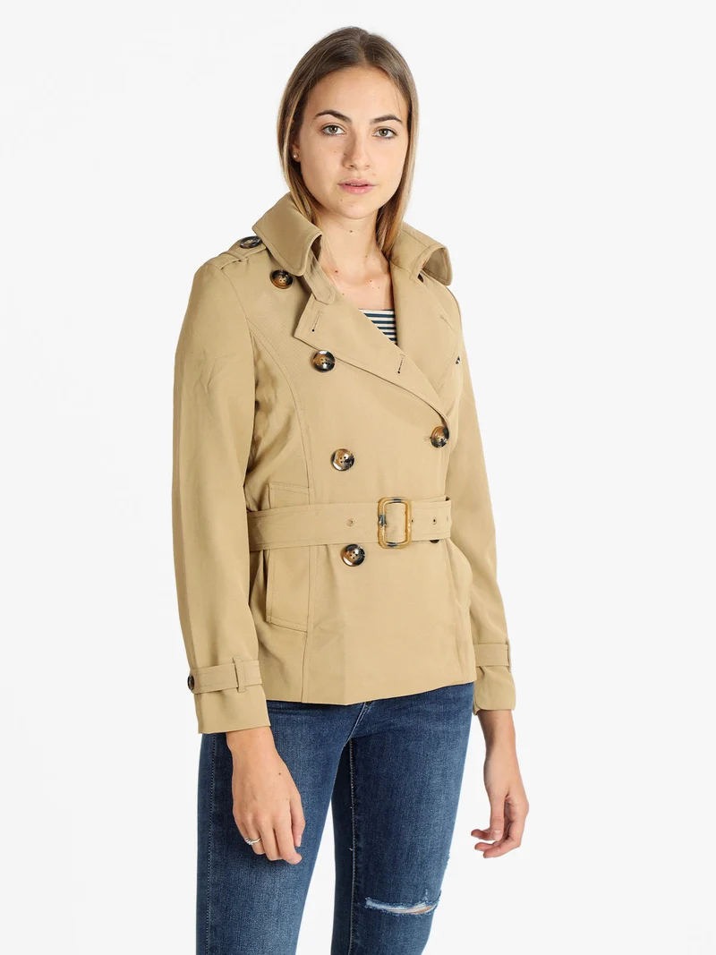 Trench corto donna con cintura - khaki