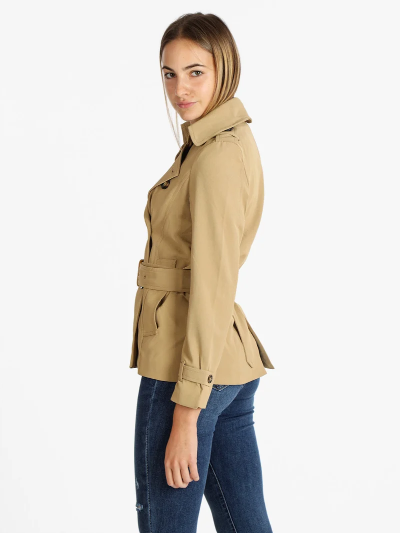 Trench corto donna con cintura - khaki