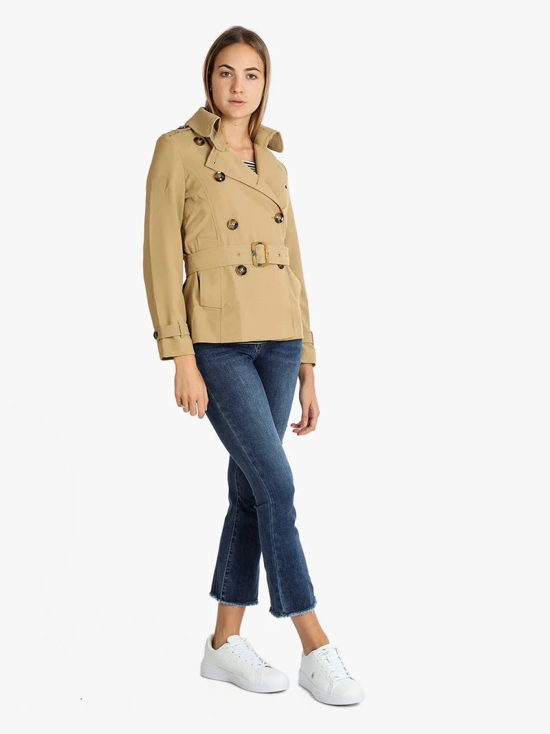 Trench corto donna con cintura - khaki