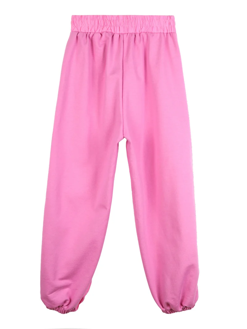 Pantaloni sportivi da bambina con polsini - fucsia