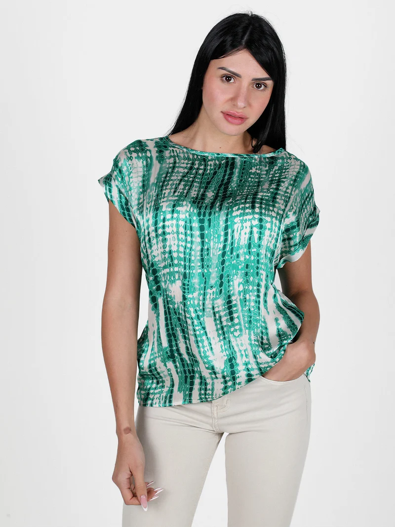 Blusa donna con stampe a maniche corte - verde