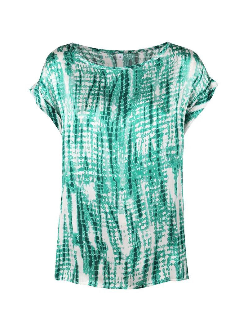 Blusa donna con stampe a maniche corte - verde