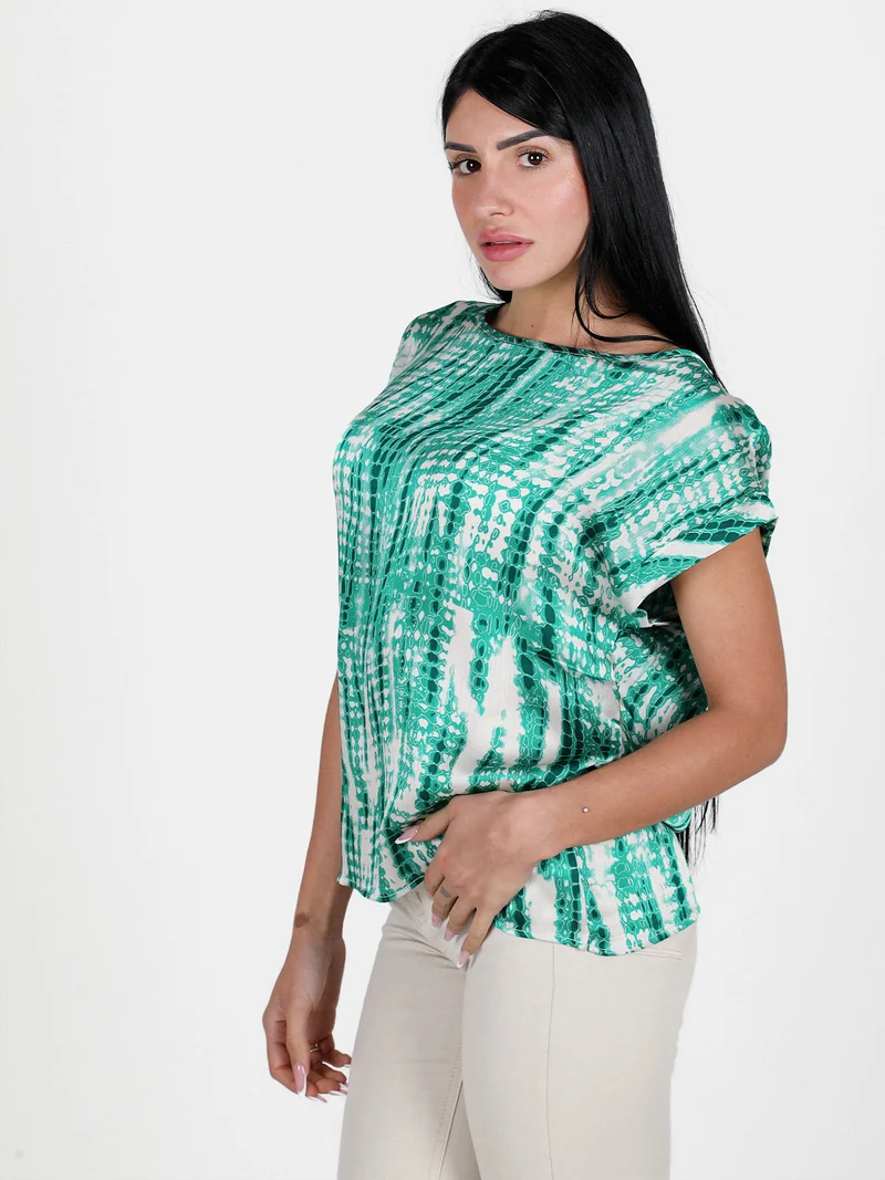 Blusa donna con stampe a maniche corte - verde