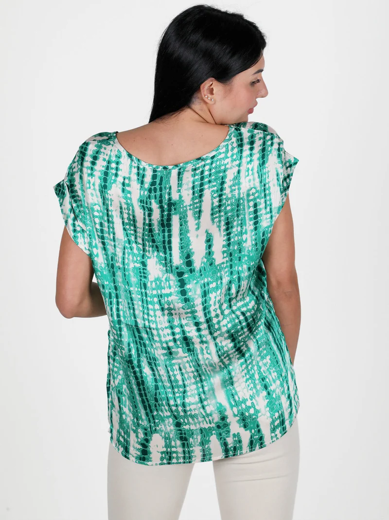 Blusa donna con stampe a maniche corte - verde