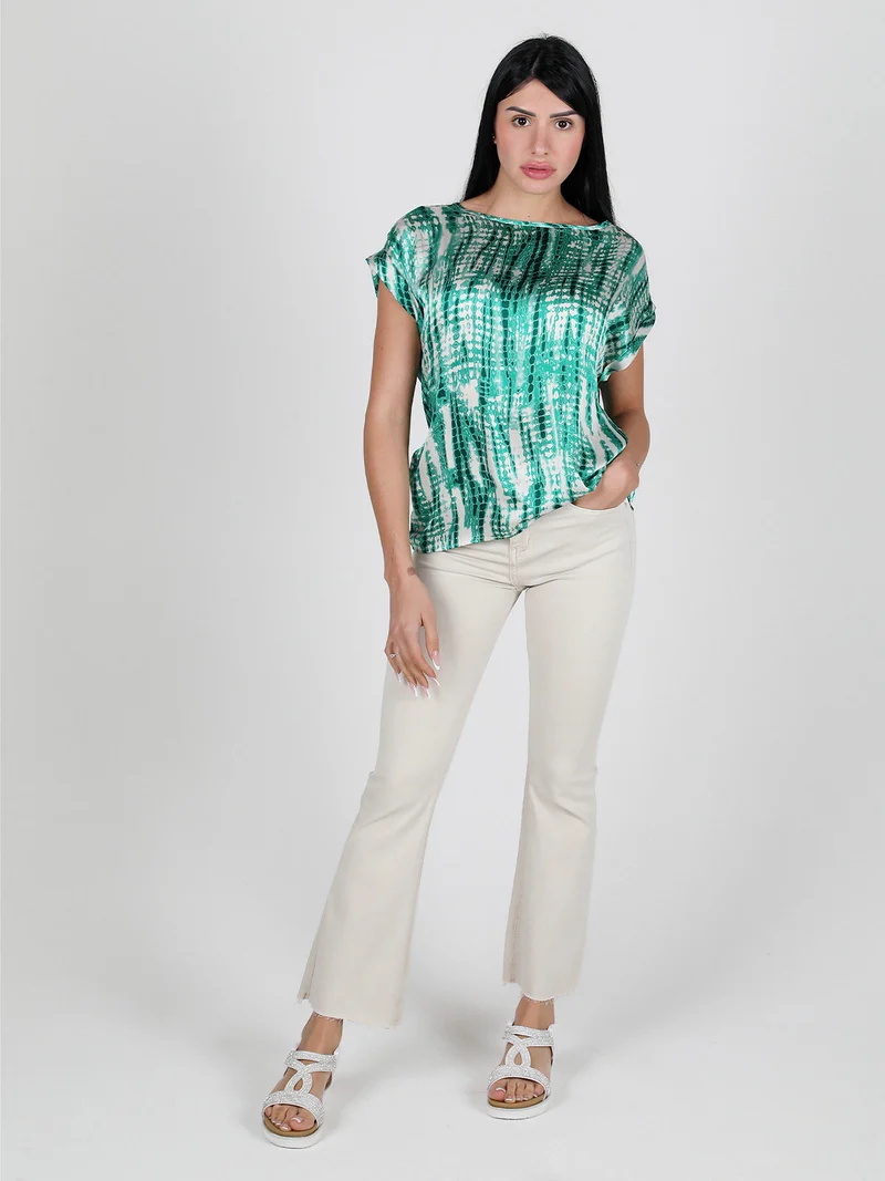 Blusa donna con stampe a maniche corte - verde