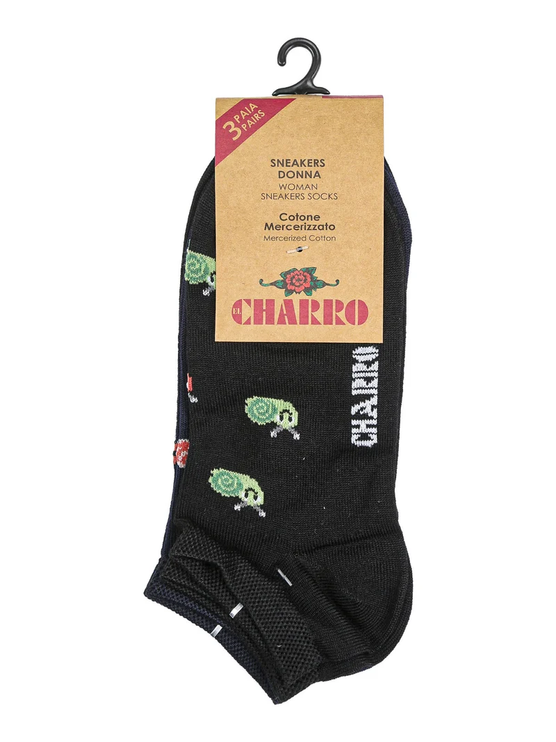 Confezione da 3 paia di calze corte sneakers da donna in cotone - nero