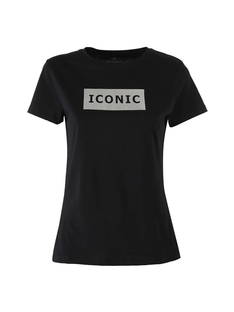 T-shirt donna in cotone con stampa argento - nero