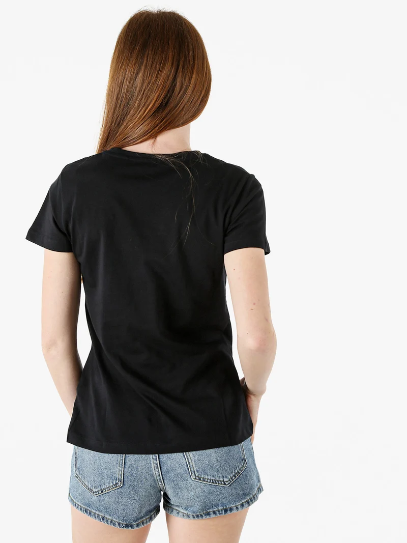 T-shirt donna in cotone con stampa argento - nero