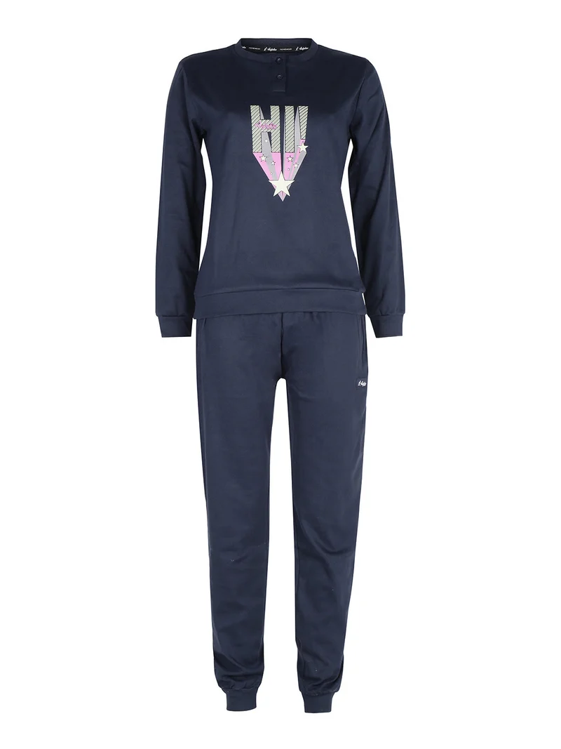 Pigiama lungo da donna con stampa - blu scuro