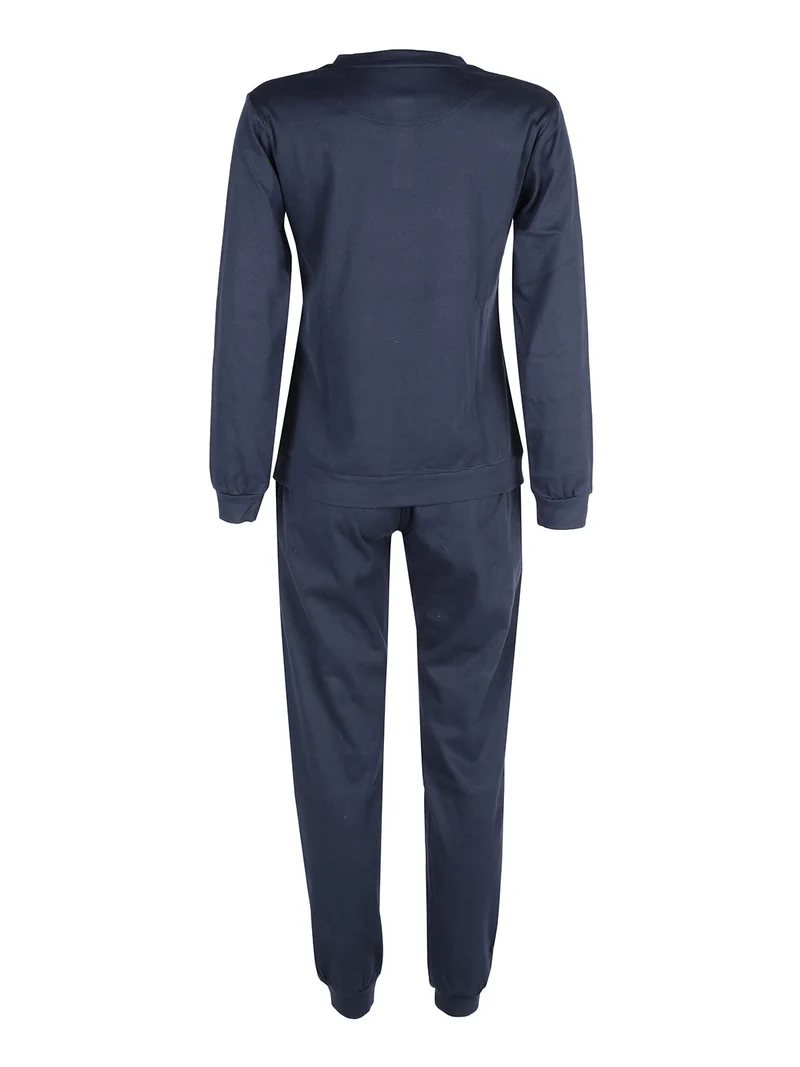 Pigiama lungo da donna con stampa - blu scuro