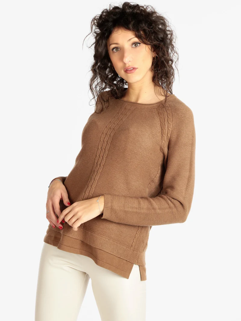 Maglione donna con trama lavorata - marrone