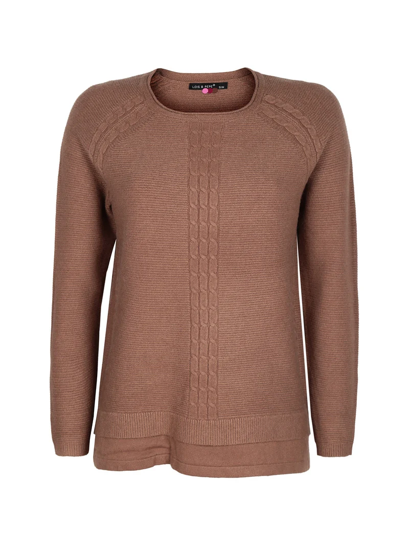 Maglione donna con trama lavorata - marrone
