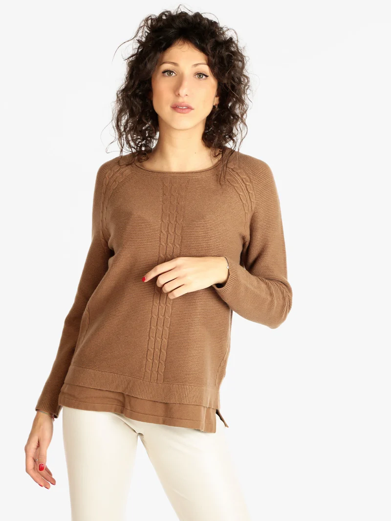 Maglione donna con trama lavorata - marrone